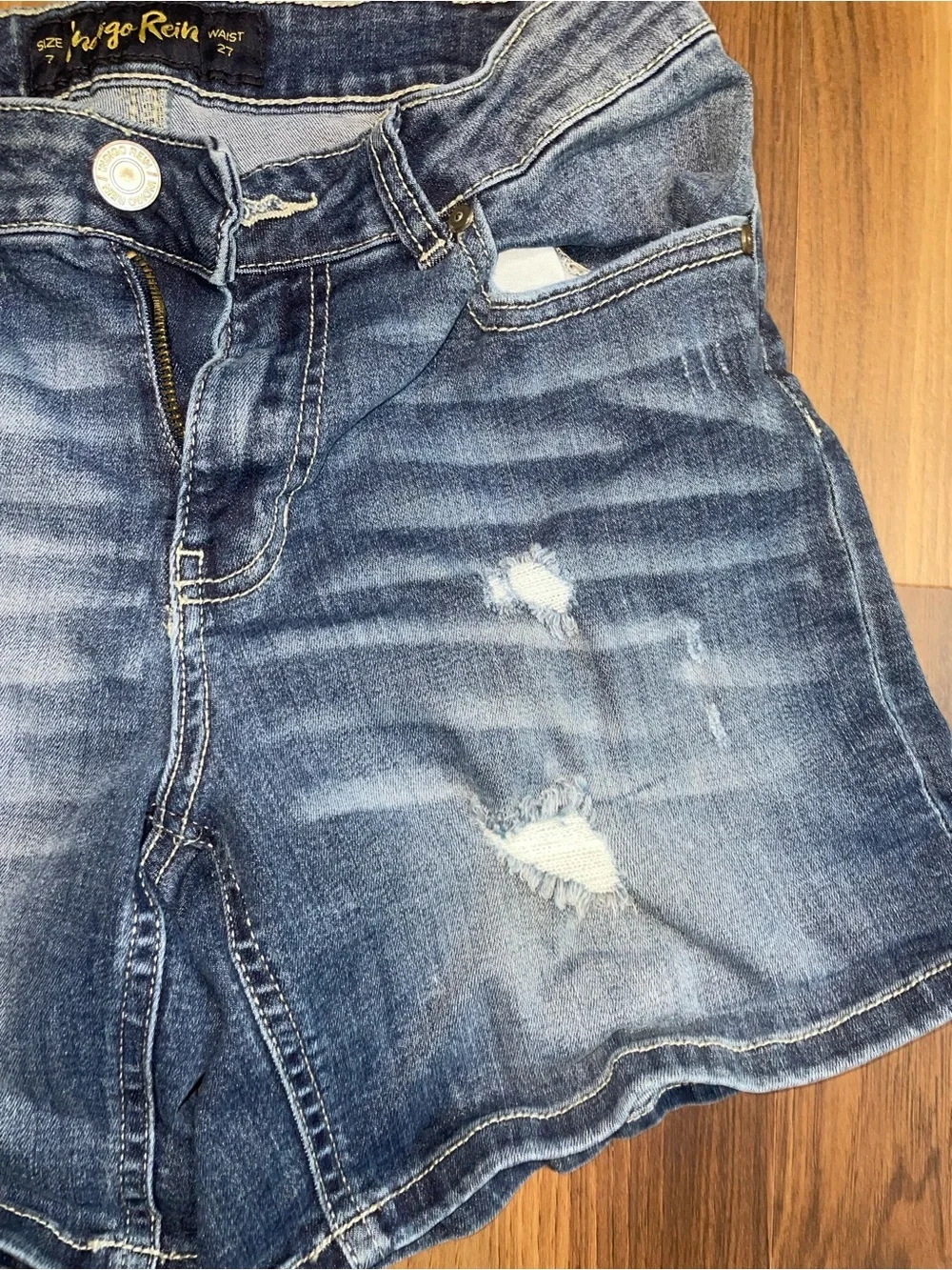 Indigo Rein Distressed Denim Shorts - Blue